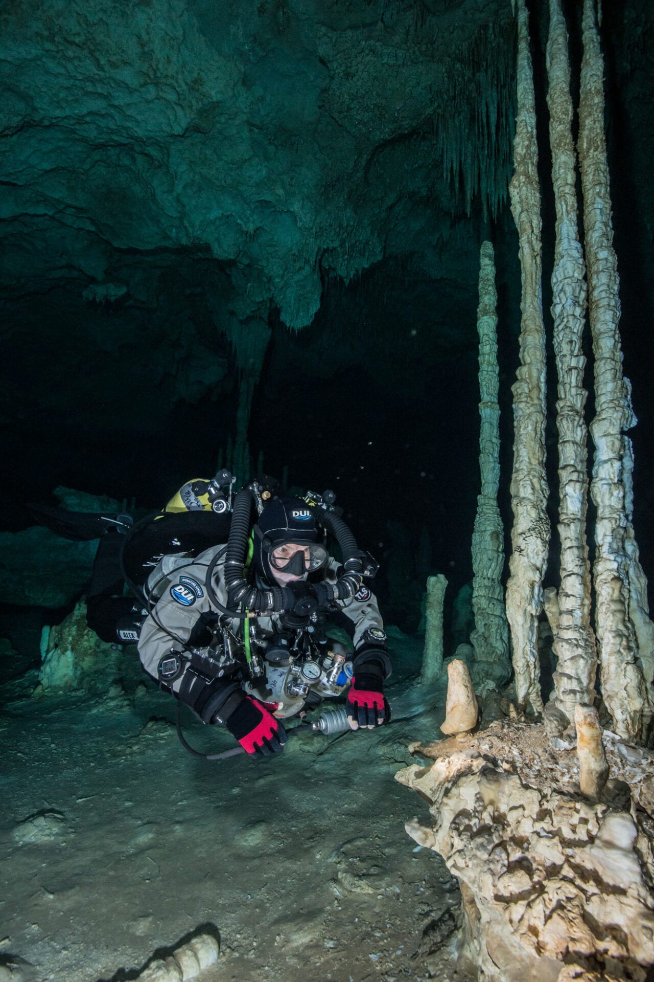 A scuba diver at an ocean cave